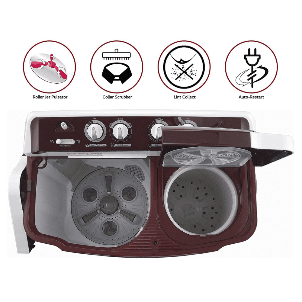 LG 7.5 Kg 5 Star Semi-Automatic Top Load Washing machine (P7510RRAZ, Maroon )