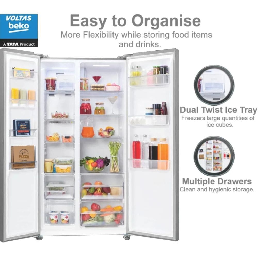 Voltas Beko 472 Ltrs, Inverter 6 in 1 Adjustable Frost Free Side by Side Refrigerator (RSB495)