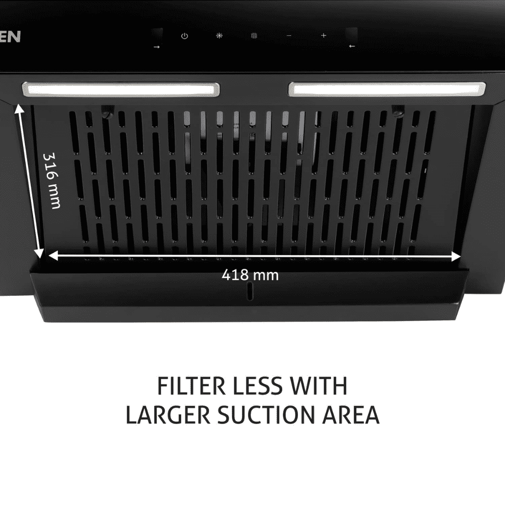 Glen 6062 SLIM BL, 60 cm 1200 m3/hr Auto Clean Wall Mounted Chimney, FilterLess Technology (Black)