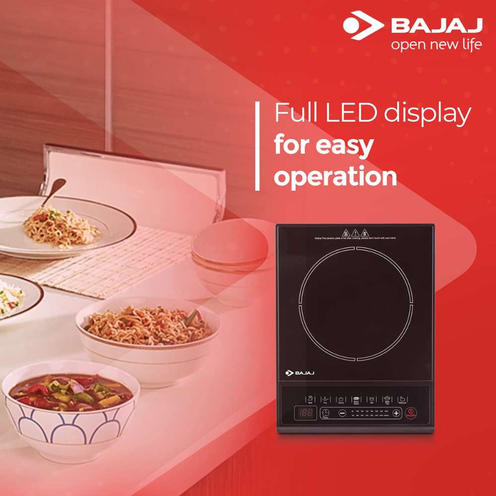 Bajaj Majesty ICX 160TS, 1600 Watts Induction Cooktop with Pan sensor, Black