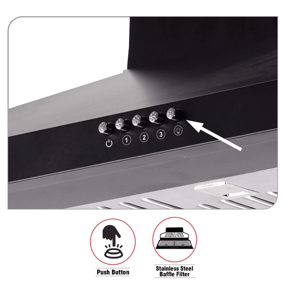 Inalsa SMASH60 BK BF INALSA, 60 cm 1050 m3/hr Auto Clean Filterless Wall Mounted Chimney (Black)