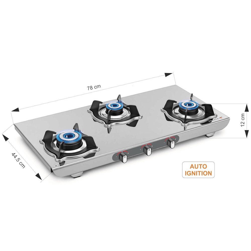 Sujata Cooktop Sterno, 4 Burner Manual Stainless Steel Glossy SS Body Gas Stove (Silver)