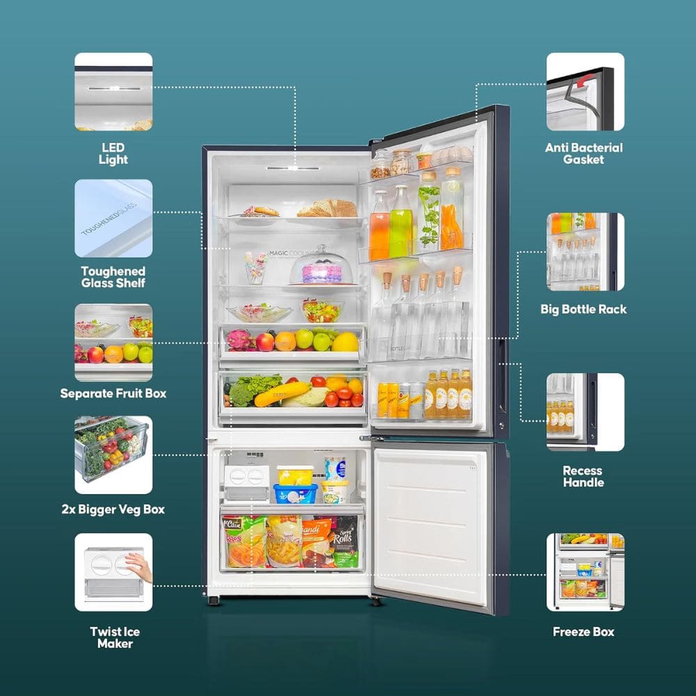 Haier 445 Ltrs, 2 Star Frost Free Double Door Bottom Mount Refrigerator (HRB 4952CKGA P)