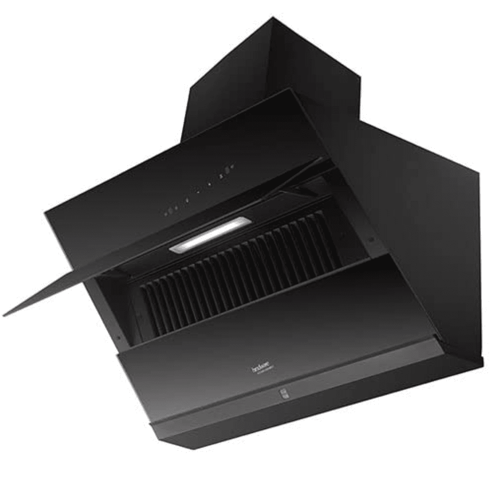 Hindware LEXIA, 90 cm 1350 m3/hr Heat Auto Clean Wall Mounted Chimney with Filterless Technology (Black)