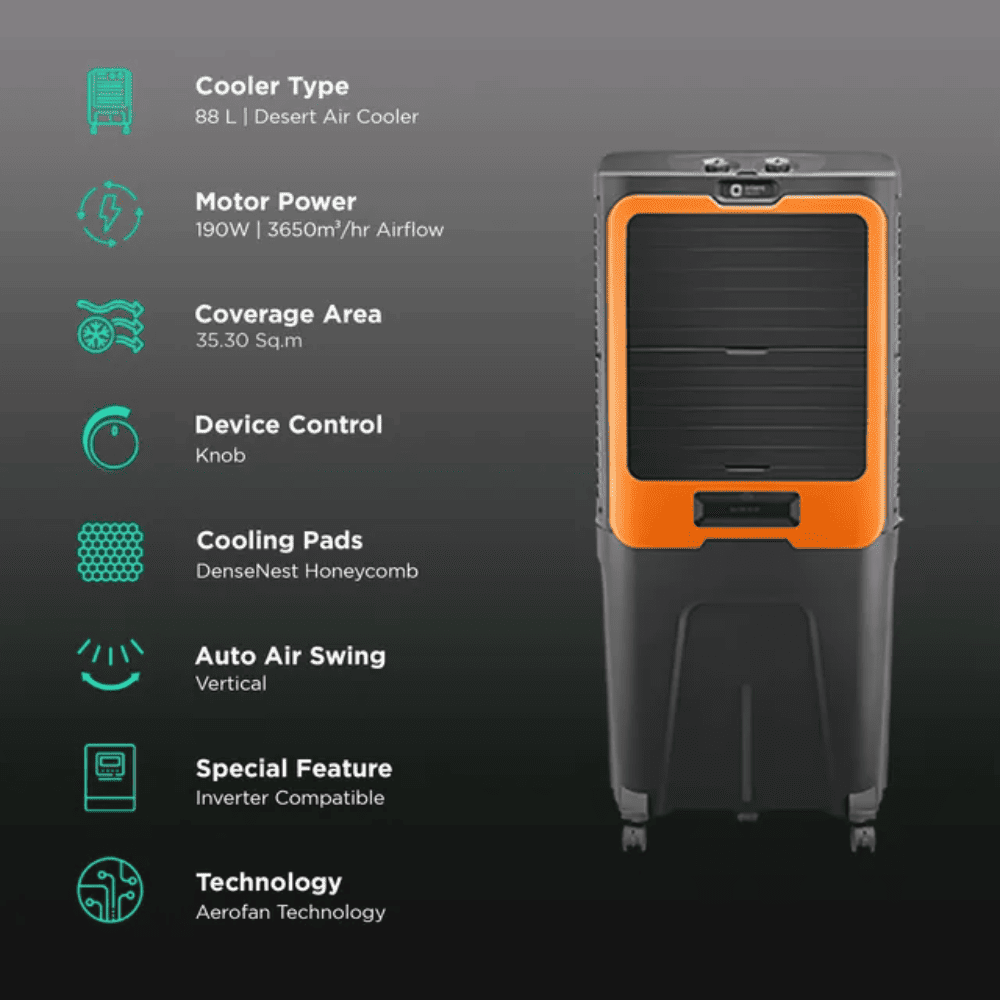 Orient 88 Ltrs Ultimo Desert Air Cooler with Aerofan Technology (CD8803H, Dark Grey)