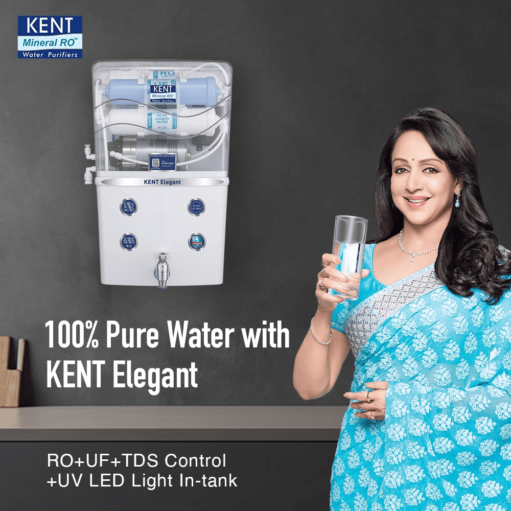 Kent Elegant, 8 Ltrs Storage RO + UF + TDS Control + UV LED Tank Water Purifier, White