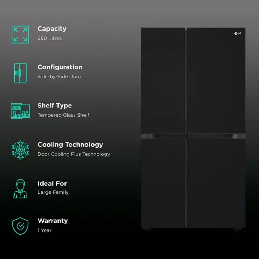 LG 650 Ltrs 3 Star, Inverter Frost Free, Side-by-Side Refrigerator (GL-B257DBM3)