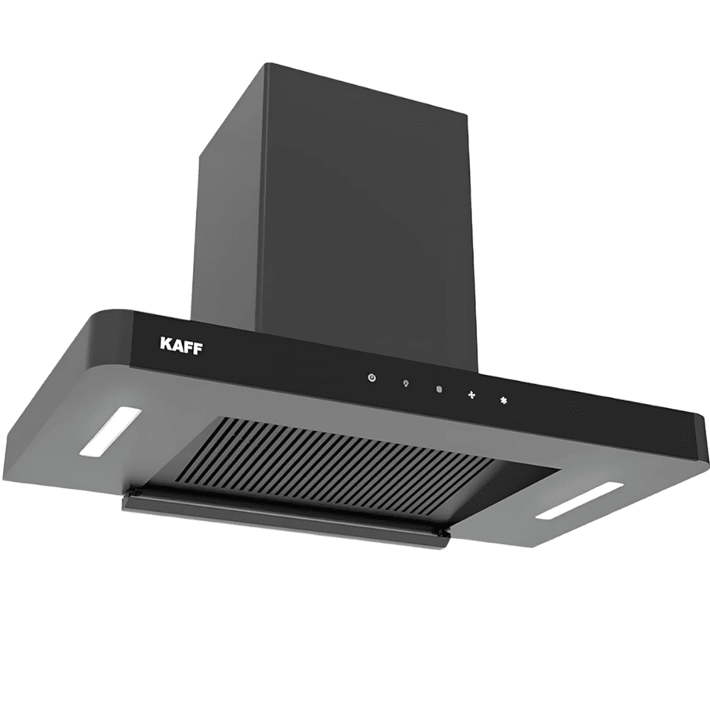 Kaff R PRO, 90 cm 1180 m3/hr Auto Clean Ducted Wall Mounted Chimney with 3 Speed Gesture Motion Filterless Technology (Black)