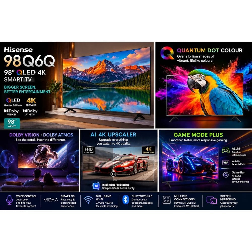 Hisense 98Q6Q, 98 Inches 4K Ultra HD Smart QLED TV, Black
