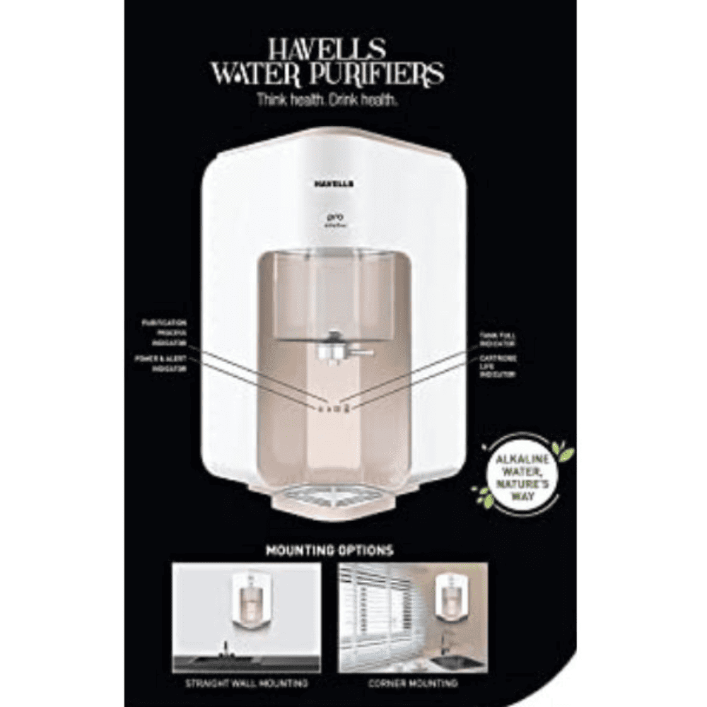 Havells Pro, 7 Ltrs RO+UV+Copper+Zinc+Minerals Wall Mountable Water Purifier, White & Beige