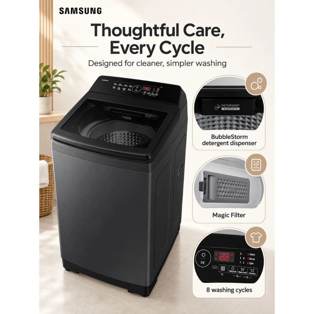 Samsung 8 Kg 5 Star Fully-Automatic Top Load Washing Machine (WA40F08D1C,Black)