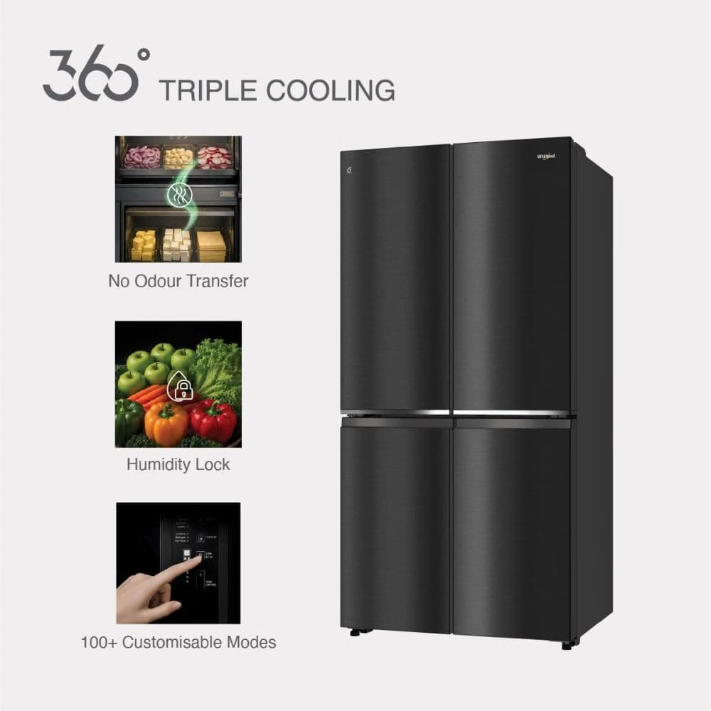 Whirlpool 654 Ltrs, 3 Star Inverter Frost Free 4 Door Side by Side Refrigerator (LX QUAD 685 CNV WD Rhodium Steel)