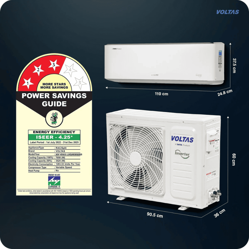 Voltas 2.0 Ton 3 star Inverter Split  Air Conditioner (Venus Luxe 2.0 Tr. 3S)