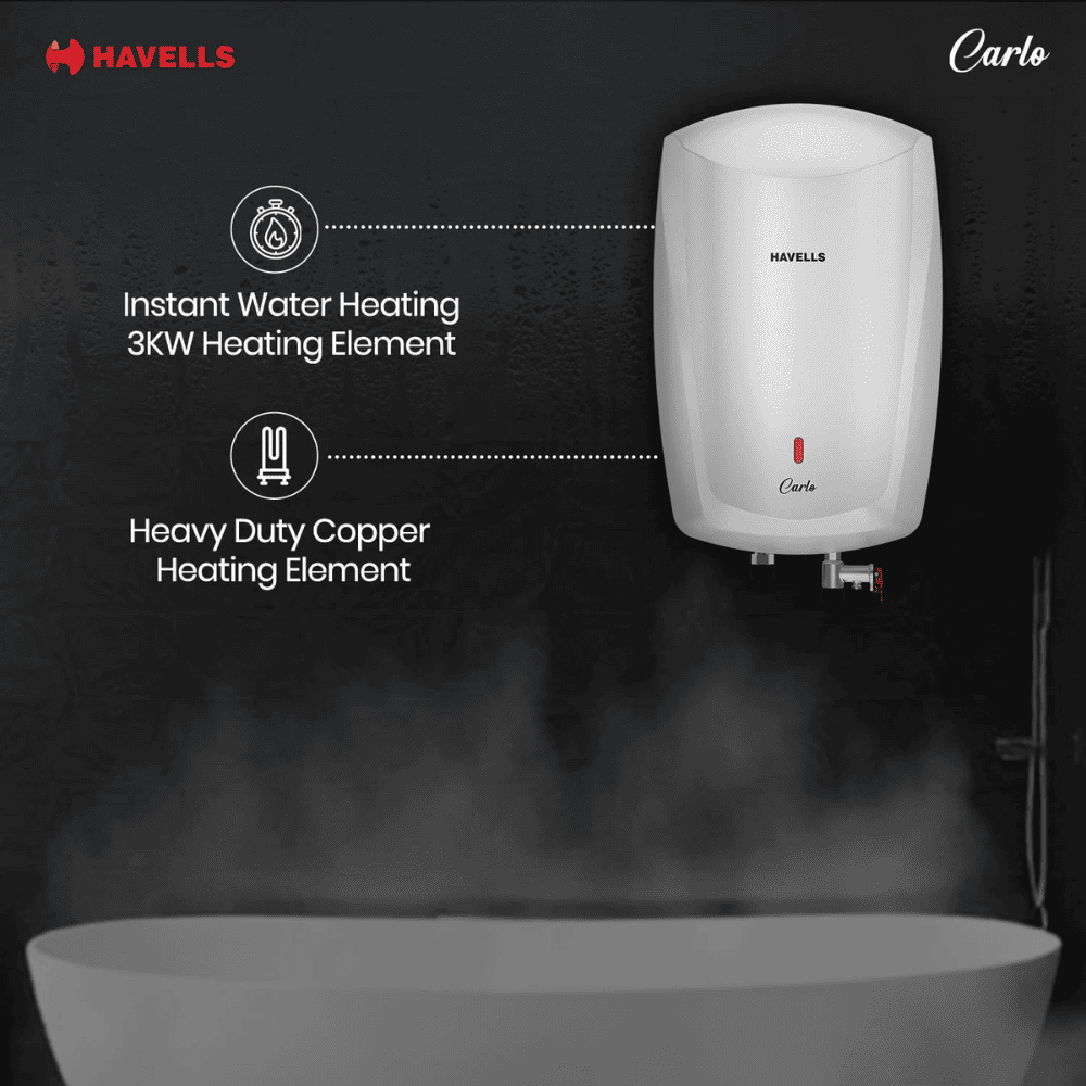 Havells 5 Ltrs Instant Water Heater 5 Star Water Heater Geyser (CARLO5L 3KW, White)