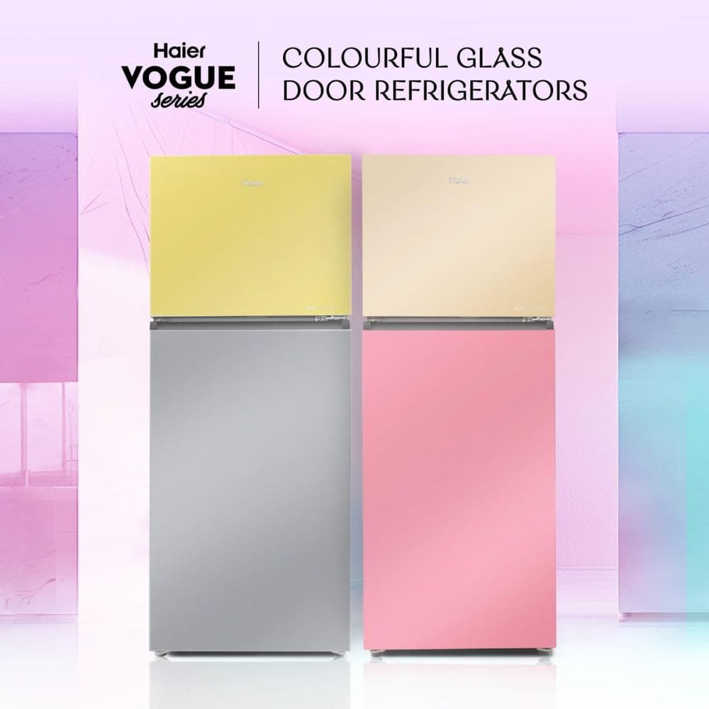 Haier 328 Ltrs, 3 Star Convertible 10 in 1 Triple Inverter Frost Free Double Door Refrigerator (HRF 3783CPG P, Cream Pink Glass)