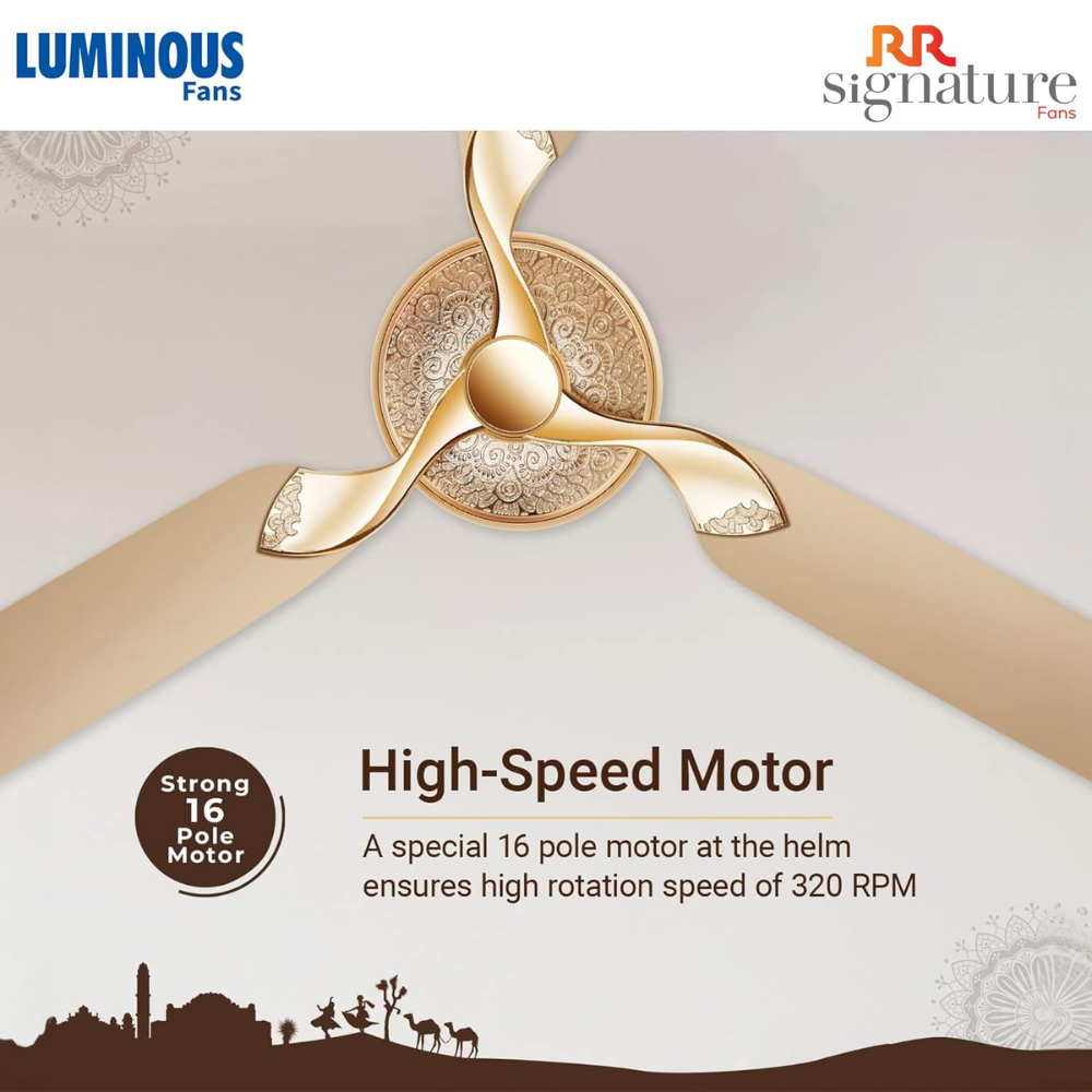 Luminous Jaipur Mahal, 1320mm 3 Blads Designer Ceiling Fans