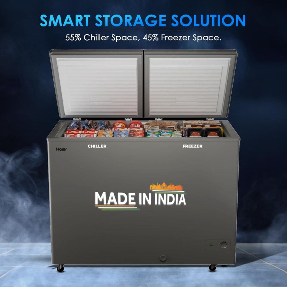 Haier HFC-400CET, 400 Ltrs 3 Star Double Door Hard Top Convertible Deep Freezer, Titanium Grey