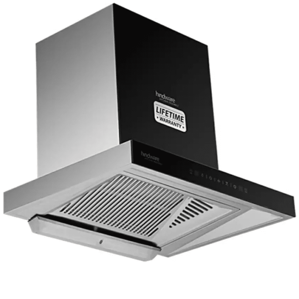 Hindware ALICIA + HMS BLK, 60 cm 1350 m3/hr Auto-Clean Wall Mounted Filterless Kitchen Chimney (Black)