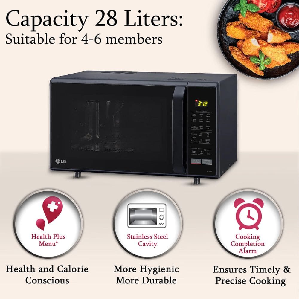 LG 28 Ltrs Stainless Steel Cavity Convection Microwave Oven All in One (MC2846BV,Black)