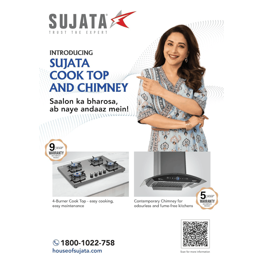 Sujata Cooktop Classic AI, 2 Burner Glass Top Auto Ignition Brass Burner Gas Stove (Black)