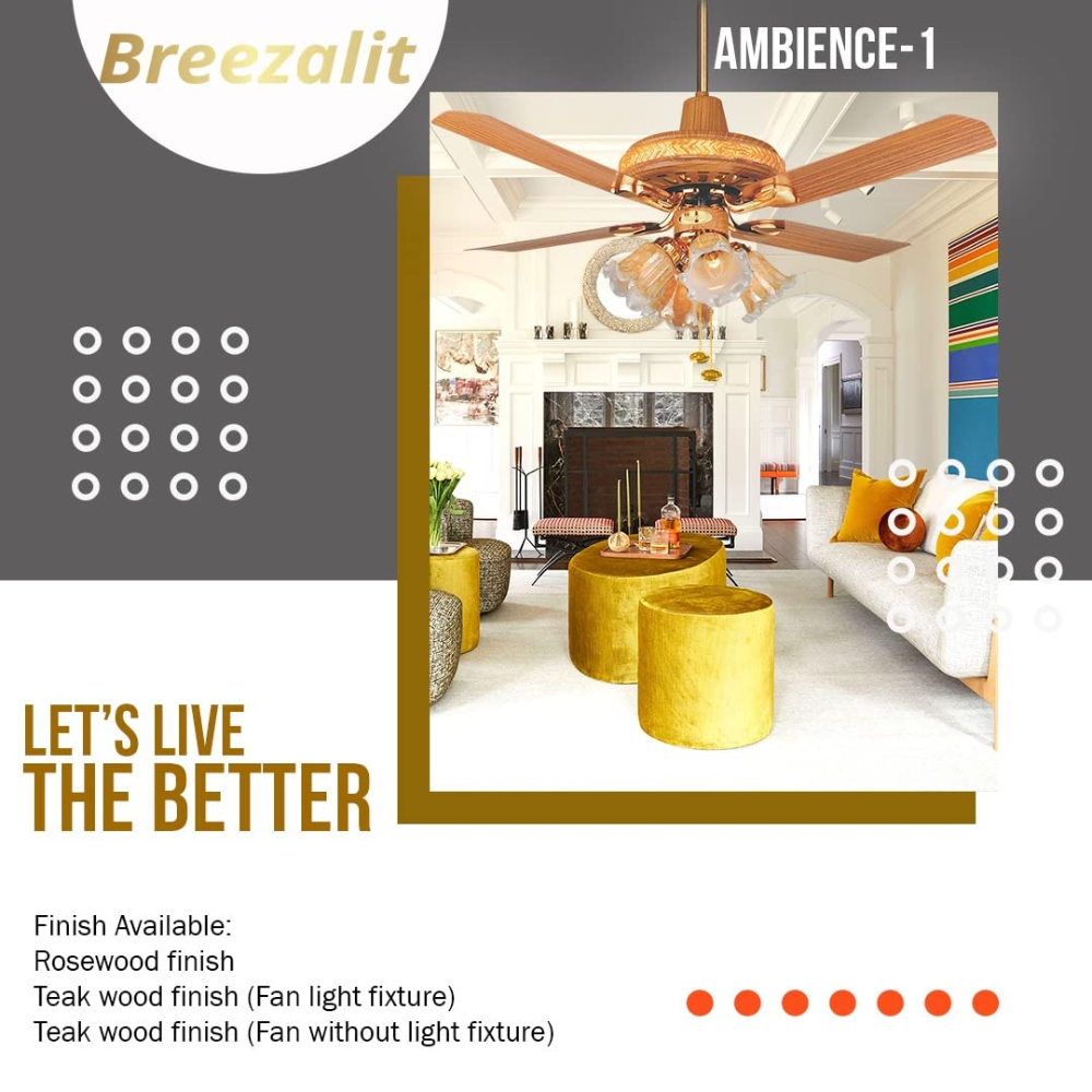 Breezalit 1200mm 4 Blade Modern Designer Ceiling Fan (Ambience)
