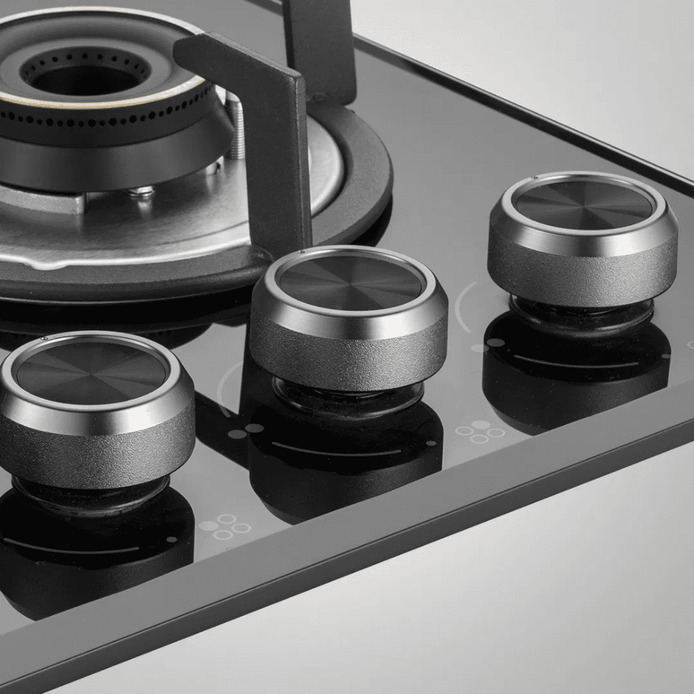 Kaff Hob, ALN784, 4 burner 78 cm Auto Electric Ignition 2 Triple & 2 Dual Ring Brass Burners 2 Medium + 2 Small (Black)