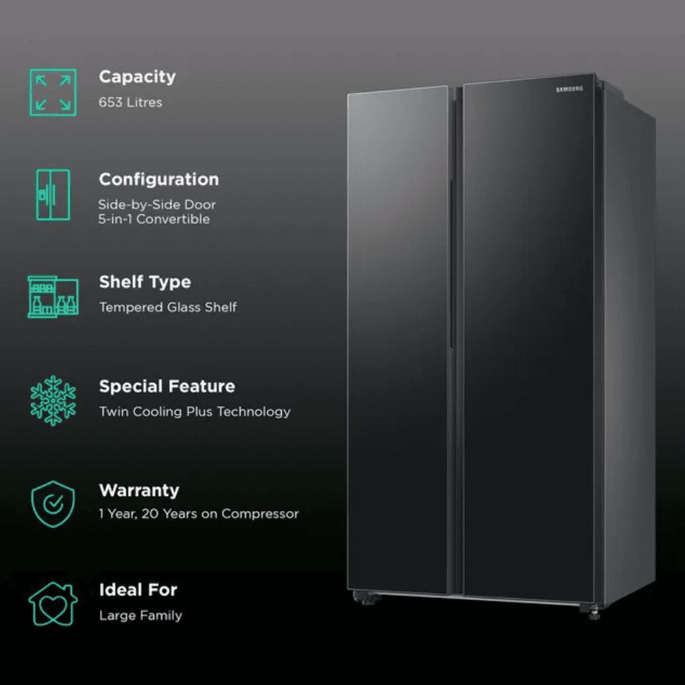 Samsung 653 Litres Side by Side Refrigerator (RS76CG8113B1, Black Matt)