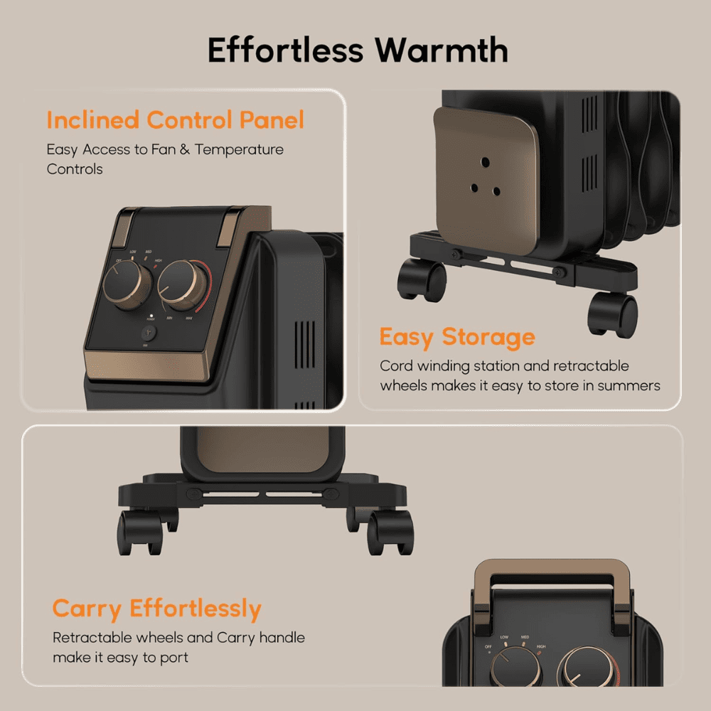 Havells 15 Wave Fins, 2900Watts Oil Filled Radiators with Fan Room Heater (Hestio OFR15, Black)