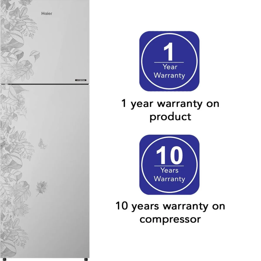 Haier 240 Ltrs 2 Star Inverter Frost Free Double Door Refrigerator (HRF-2902PFG-P, silver Grey)