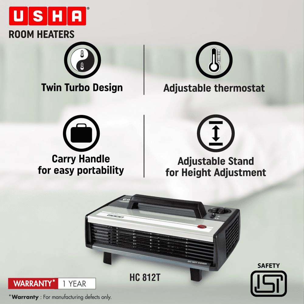 Usha 2000 Watts Heat Convector with Instant Heating Feature Room Heater (812T, Black)