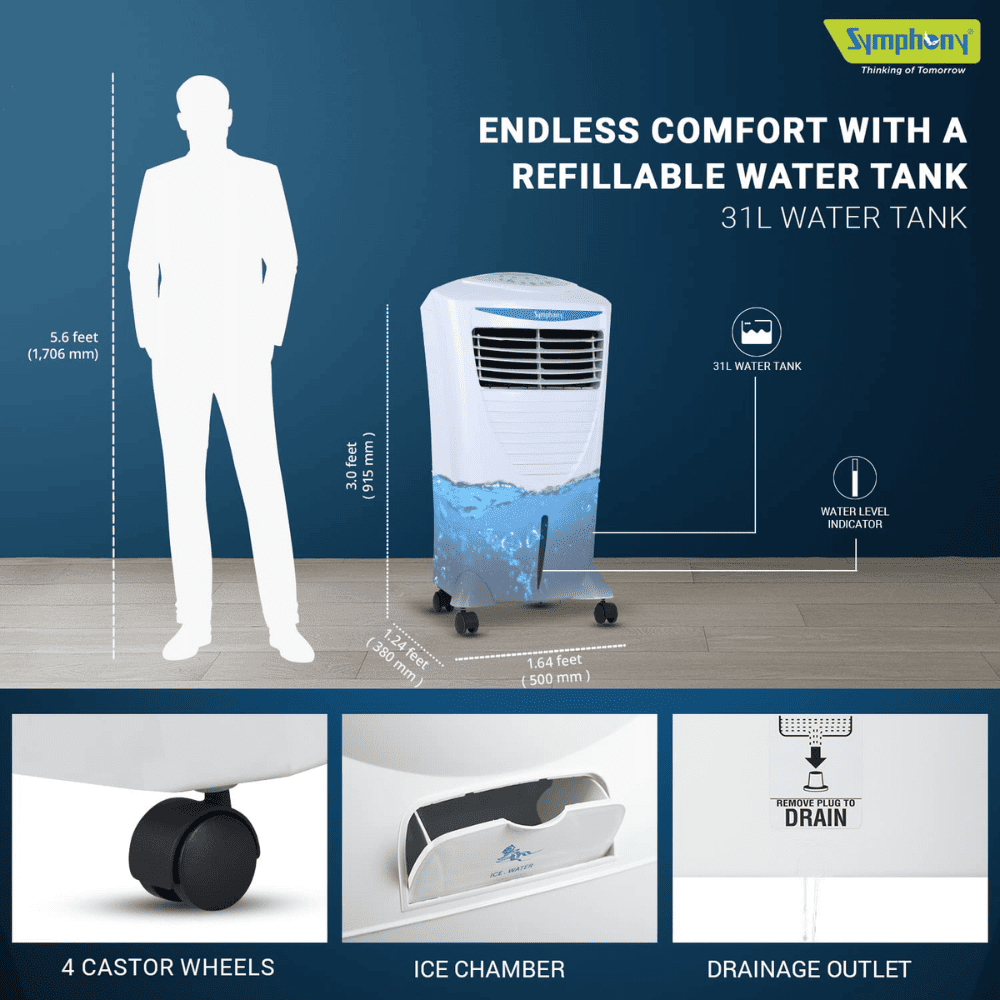 Symphony 31 Ltrs Personal Air Cooler with Remote & Touch Panel (HI COOL I)