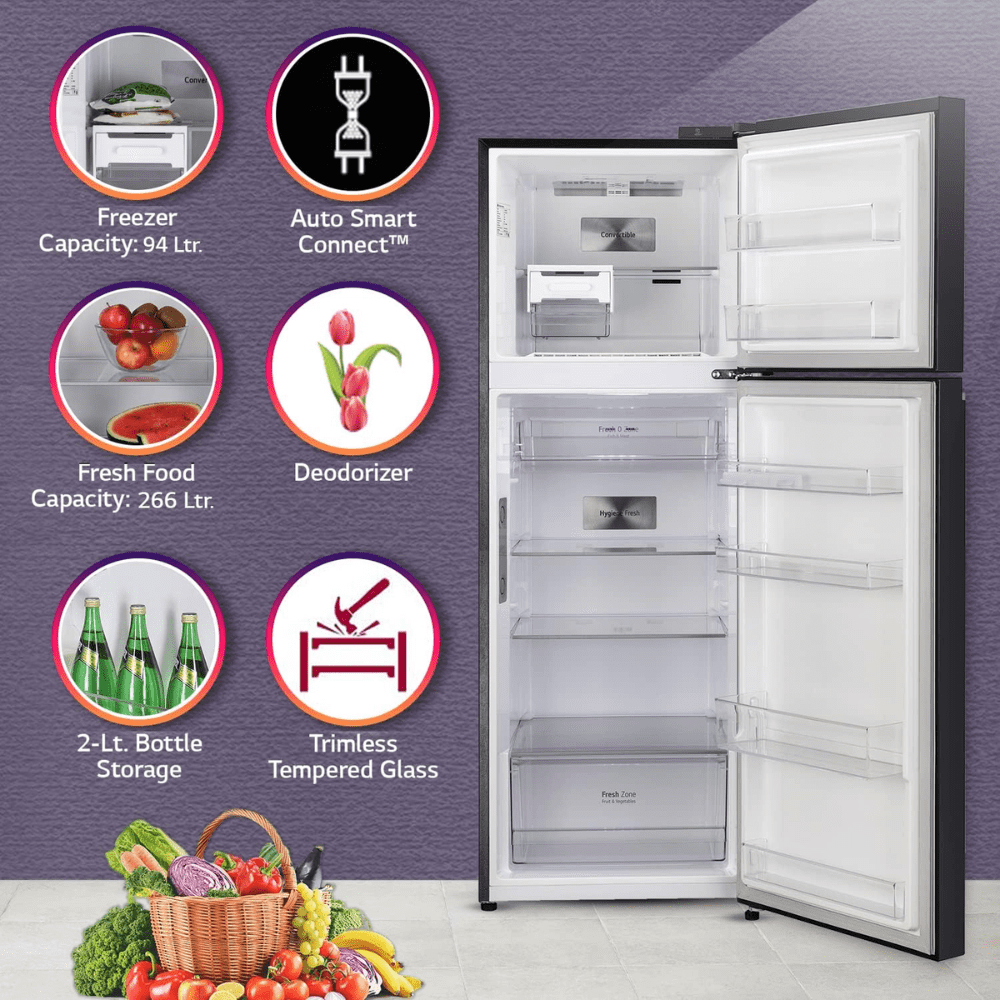 LG 360 Ltrs 3 Star Smart Wi-Fi +Inverter Frost Free Double Door Refrigerator (GL-T382VESX, Ebony Sheen)