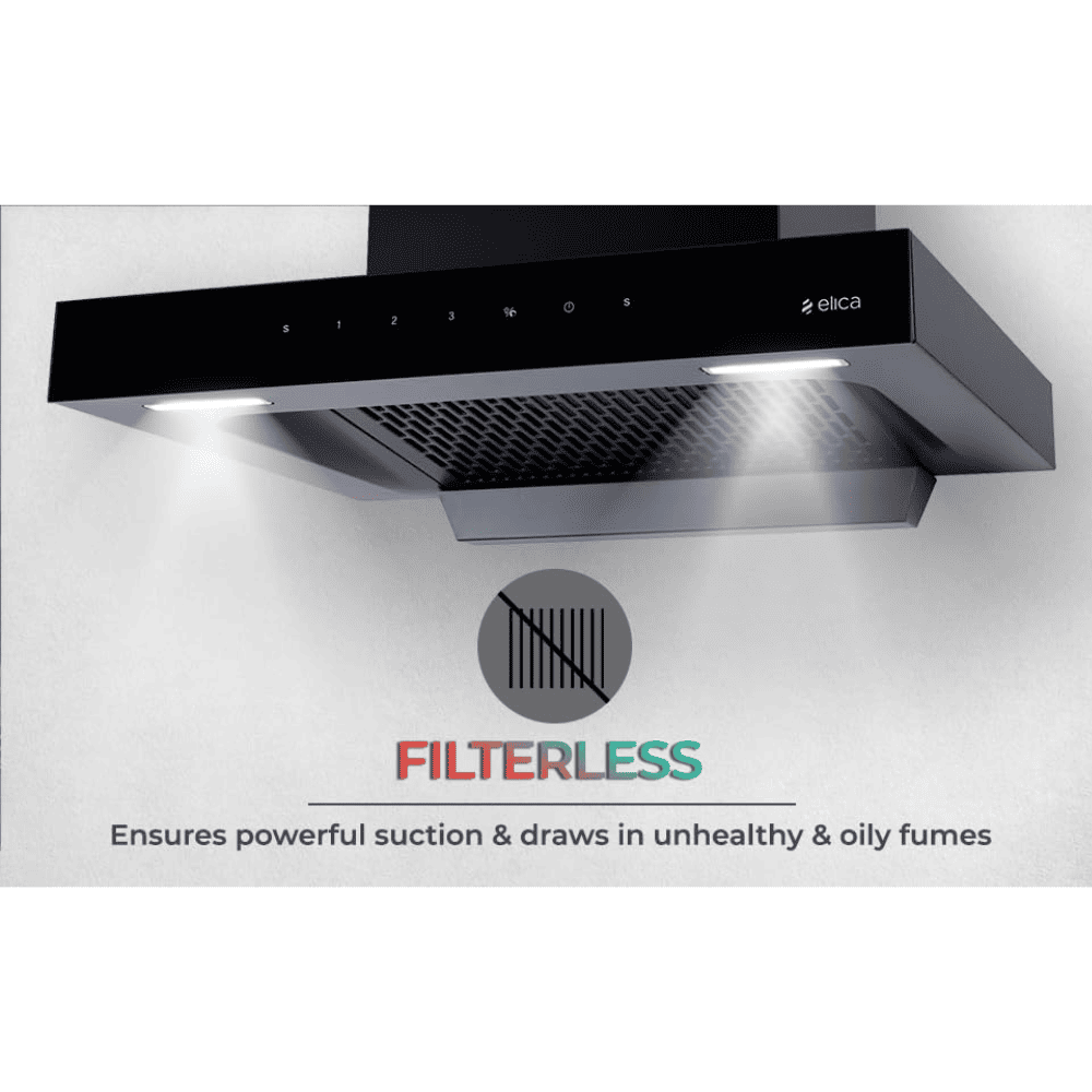 Elica SPT HAC 600 MS NERO, 60 cm 1310 m3/hr Auto Clean Vertical Glass Kitchen Chimney (Black)