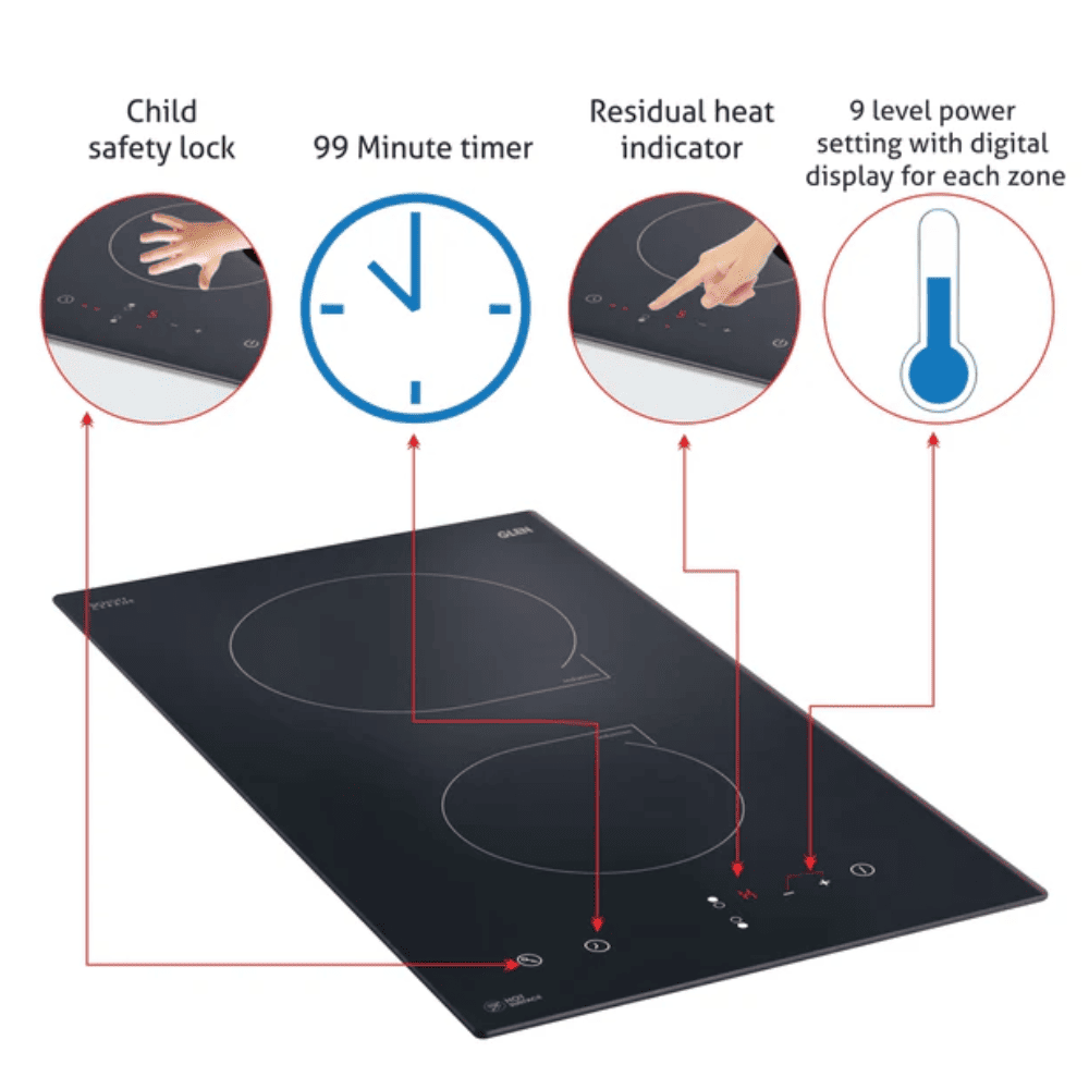 Faber Hob BH1013 IC, 3 burner 70 cm Auto LED touch controls 2 Zone Built-in Induction 3500W (Black)