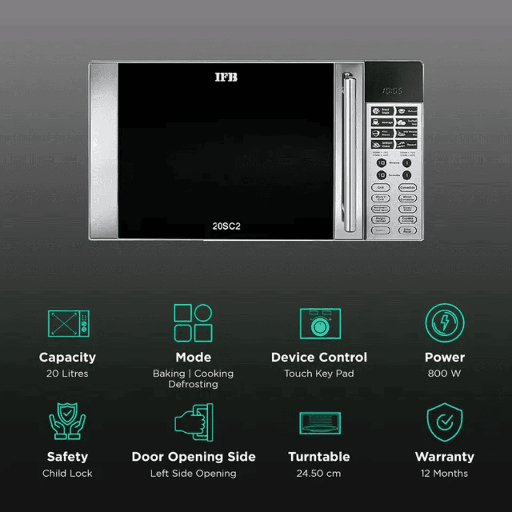 IFB 20 Ltrs Convection Microwave Oven with 24 Auto Menu (20SC2,Metallic Silver)