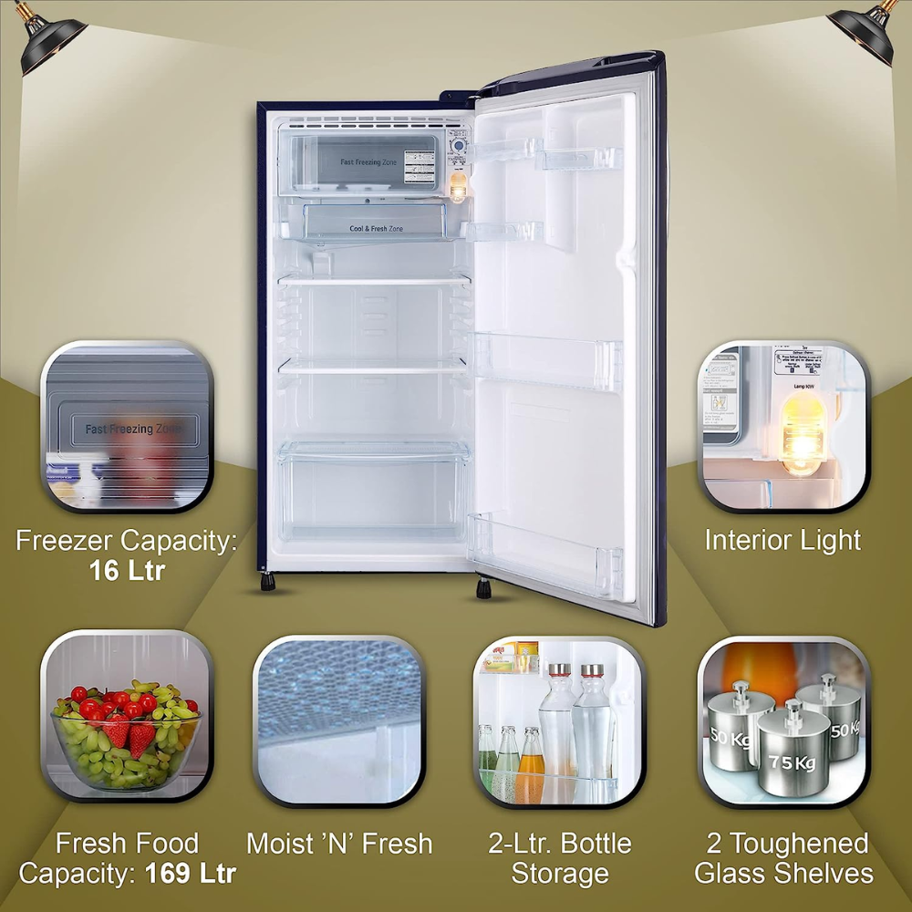 LG 185 Ltrs 3 Star Inverter Direct Cool Single Door Refrigerator (GL-B201ABED, Blue Euphoria)