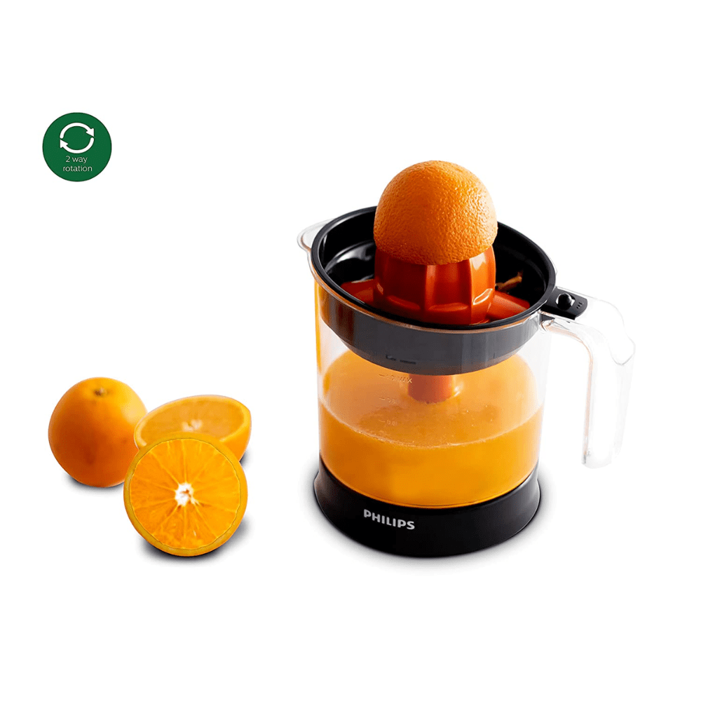 Philips 1 Litres 2 way rotation Citrus Press Juicer with Large size jar (HR2799/00, Black Transparent)