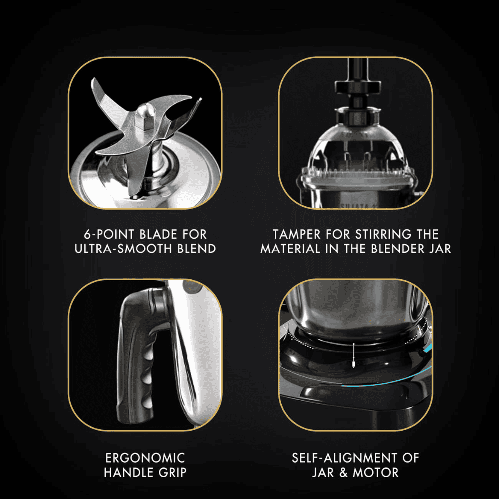 Sujata 1000 Watts motor with double ball-bearings 3 Jars Mixer Grinder (MG02, Black)