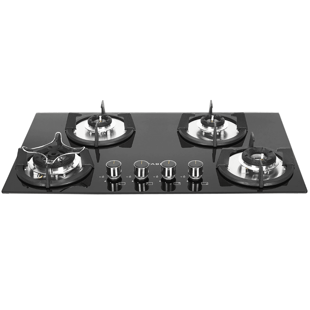 Faber Hob SUPERIA HT764 BR AI, 4 burner 90 cm Auto Ignition Glass Top Full Brass Burners 2 Medium + 1 Small + 1 High Gas Stove (Black)