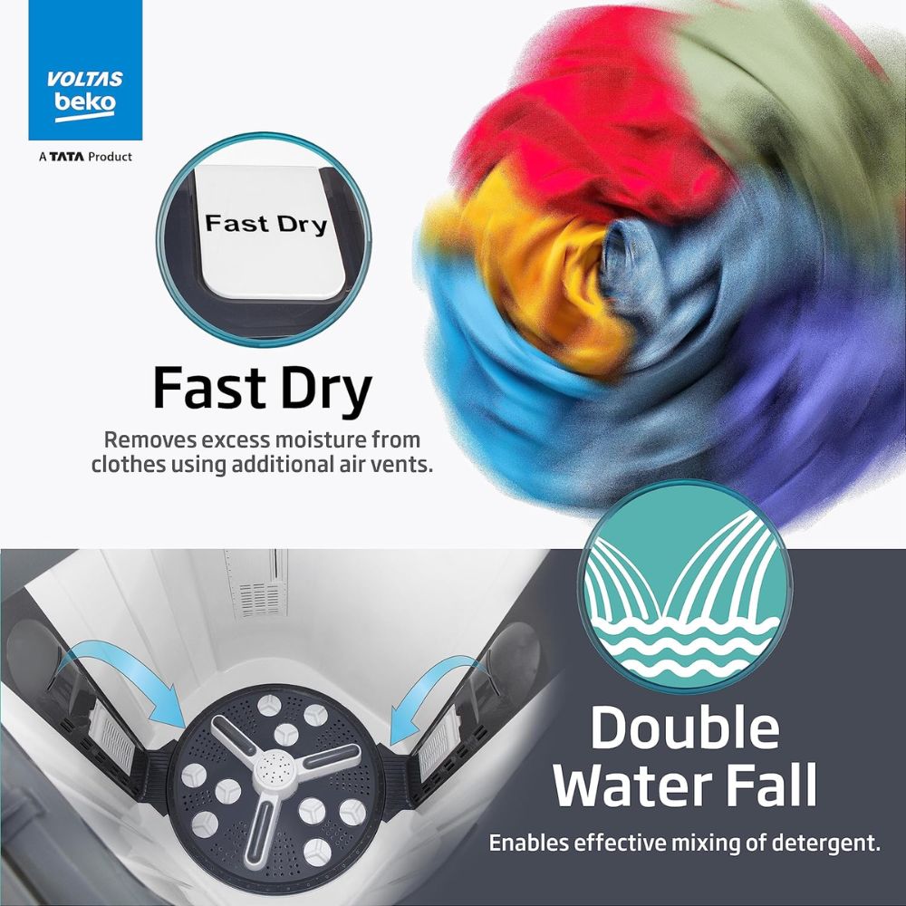 Voltas 10 Kg 5 Star Semi-Automatic Top Load Washing machine (WTT100UPA, White & Grey)