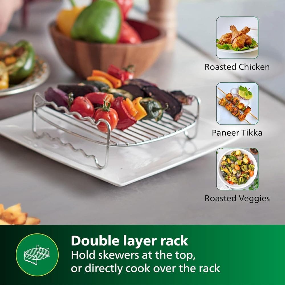 Philips Party Sizzler Kit with Double layer grill rack, skewers Airfryer (HD9820/01, Silver)