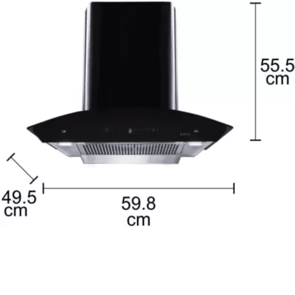 Elica 60 MM 1425 m3/hr Heat Auto Clean Vertical Glass Kitchen Chimney (PRO PLUS FL HAC LTW MS,Black)