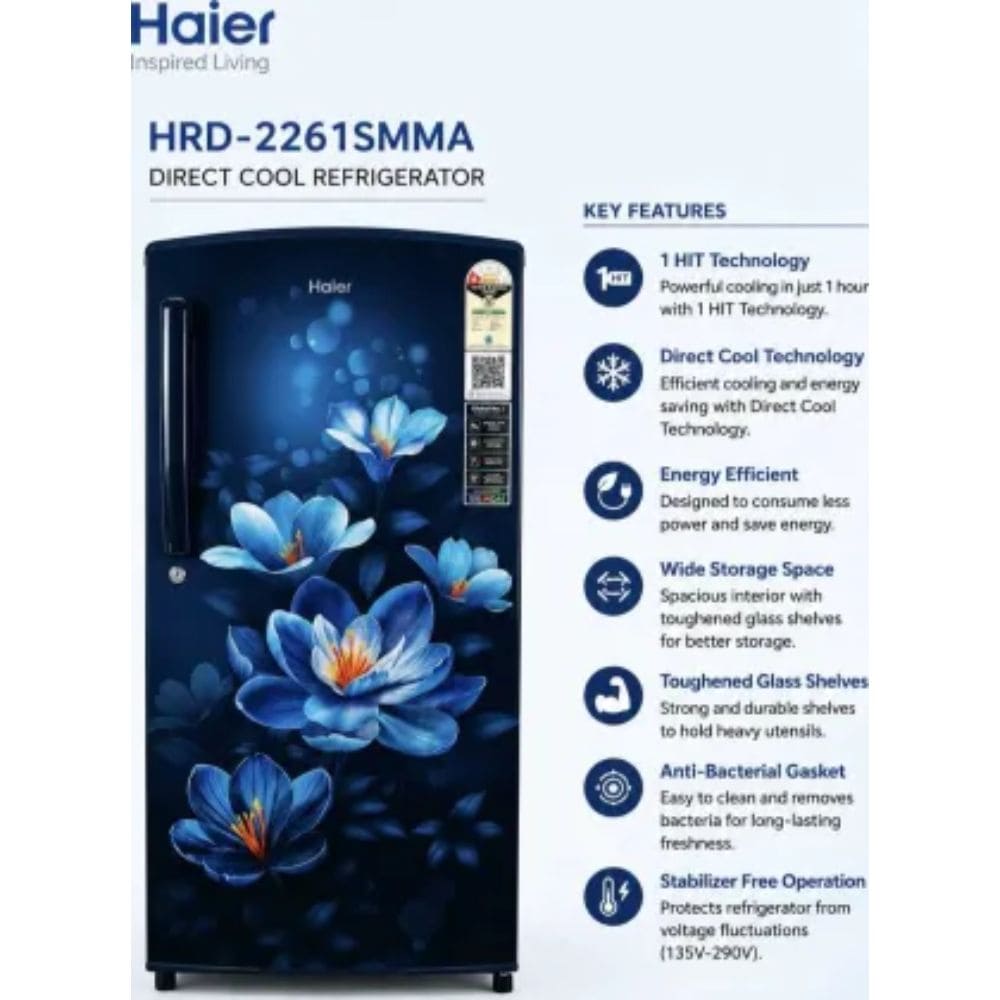Haier 205 Ltrs, 1 Star Direct Cool Single Door Refrigerator (HRD 2261SMMA N)