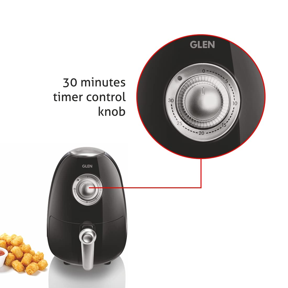 Glen GL3045, 800 Watts 2 Litres Electric Air Fryer,Preset Temperature Ccontrol (Black & Silver)
