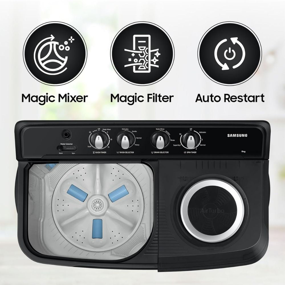 Samsung 8 Kg 5 Star Semi-Automatic Top Load Washing machine (WT80C4200GG, Black)