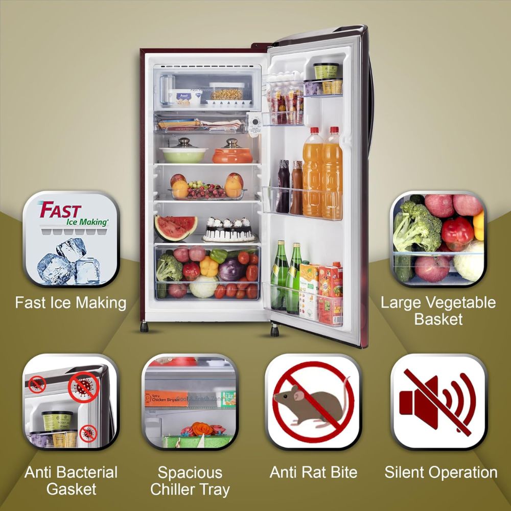 LG 204 Ltrs 3 Star Direct Cool Single Door Refrigerator (GL-B211HSCY, Wine)