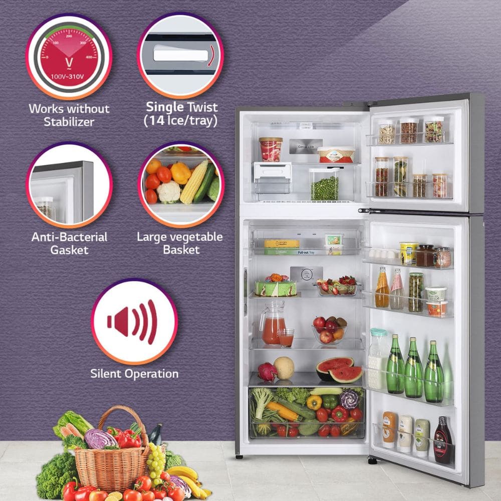 LG 398 Ltrs 2 Star, Inverter Frost Free, Double Door Refrigerator (GL-S422SPZY)
