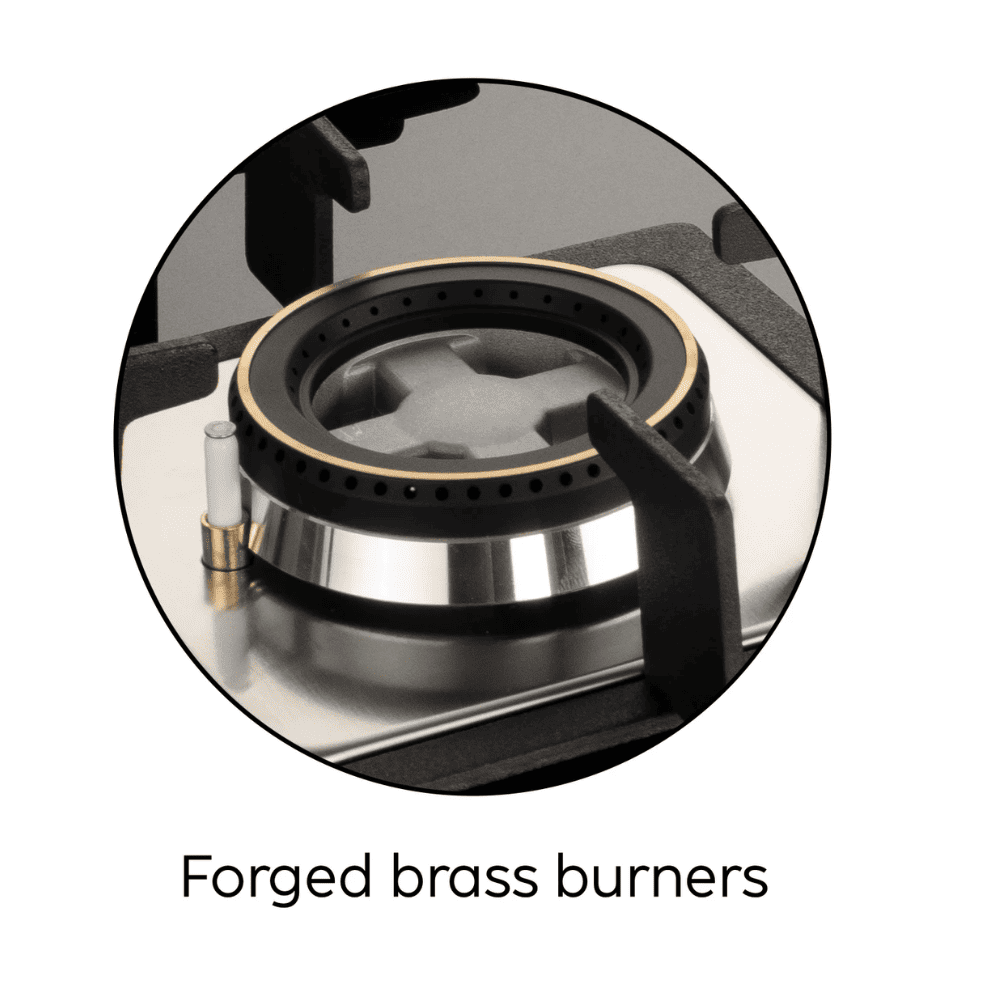 Glen Hob, 1063 SQ DB, 3 Burner 60 cm Auto Toughened Glass Top Full Brass Burners 1 Medium + 1 small +1 High Flame (Black)