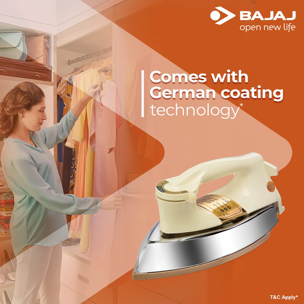 Bajaj DHX-9, 1000 Watts Heavy Weight Dry Iron, Ivory
