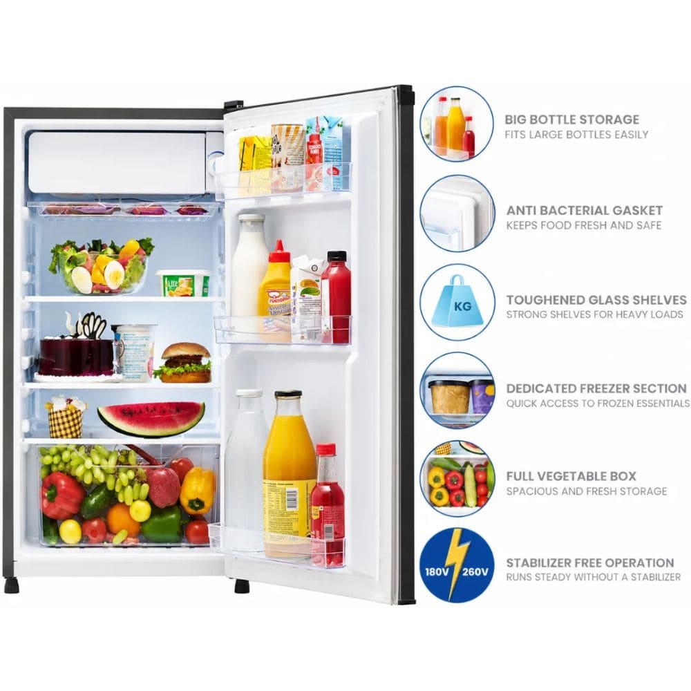 Lloyd 92 Ltrs, 1 Star Direct Cool Single Door Mini Refrigerator (GLDE111NMGCF,Metallic Grey)